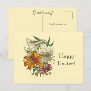 Vintage Botanische Lilien Florale Frohe Ostern  Feiertagspostkarte