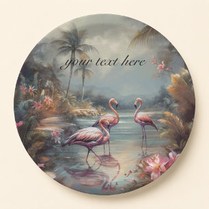 Vintage botanische Malflamingos anpassbar Pappteller