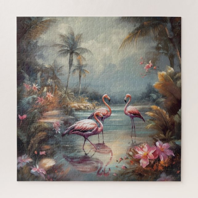 Vintage botanische Malflamingos und Blume (Vertikal)