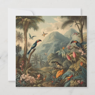 Vintage botanische Papageienlandschaft und Blume