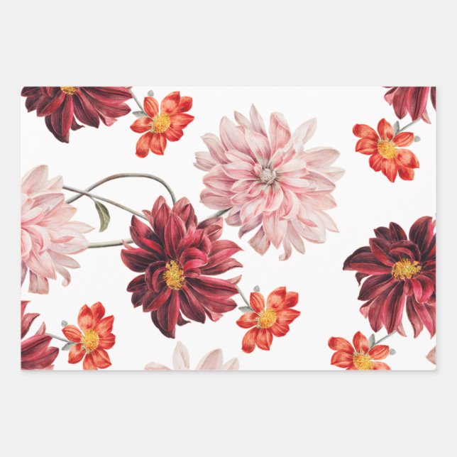Vintage botanische Papierblätter aus Dahlias Geschenkpapier Set (Vorderseite)