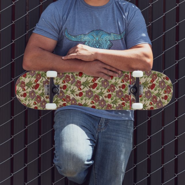 Vintage botanische Pflanzenwelt Skateboard (Außenbereich 3)