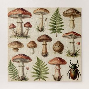 Vintage botanische Pilz-Farn-Collage