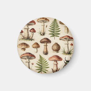 Vintage botanische Pilz-Farn-Collage Magnet