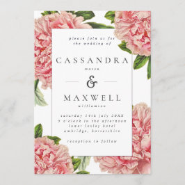 Vintage Botanische Pink-Peonies-Hochzeit Einladung