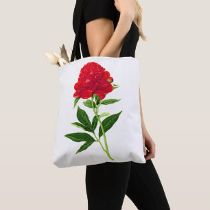 Vintage botanische Printwerbung, tiefe rote Peonie Tasche