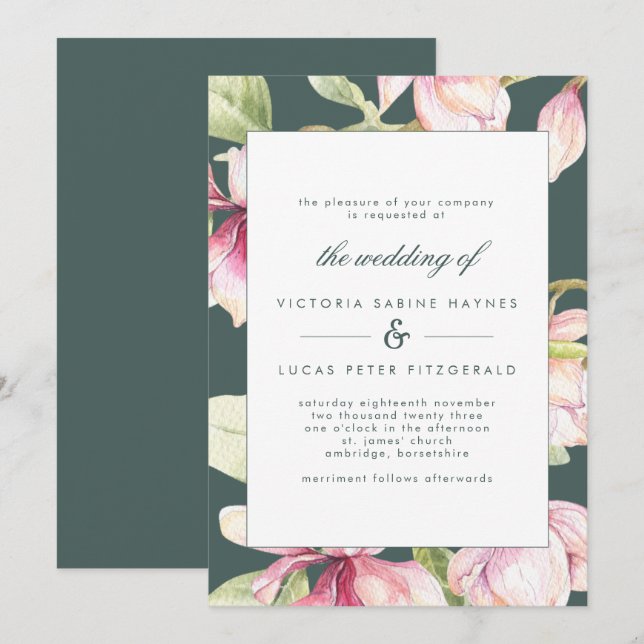 Vintage botanische Rosa & Sage Green Wedite Einladung (Vorne/Hinten)
