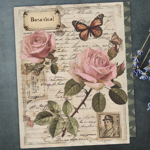 Vintage botanische Rosen und Schmetterling Ephemer
