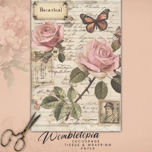 Vintage botanische Rosen und Schmetterling Ephemer Seidenpapier