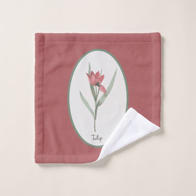 Vintage Botanische Rote Tulip Blume Cameo Badhandtuch Set (Waschlappen)