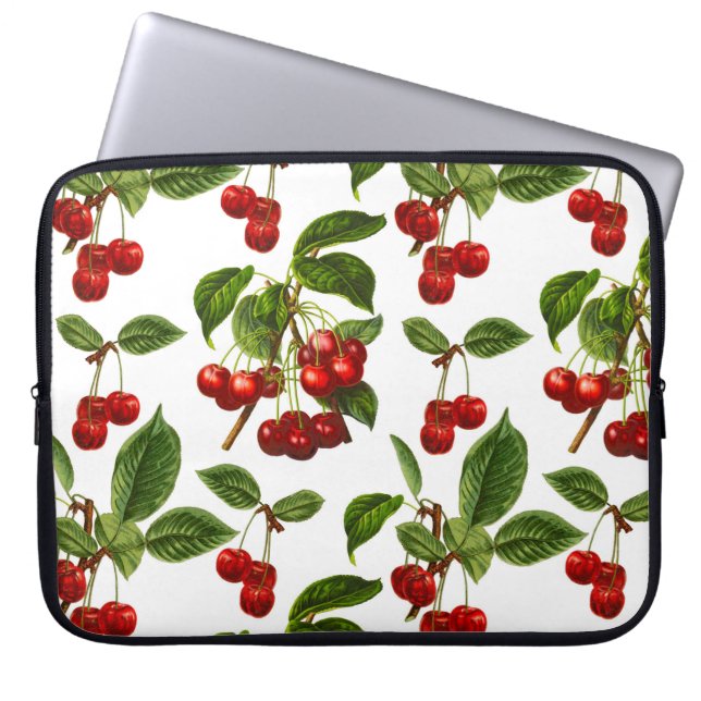 Vintage Botanische Rotkirschen Laptopschutzhülle (Vorderseite)