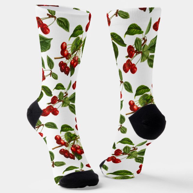 Vintage Botanische Rotkirschen Socken (Gewinkelt)