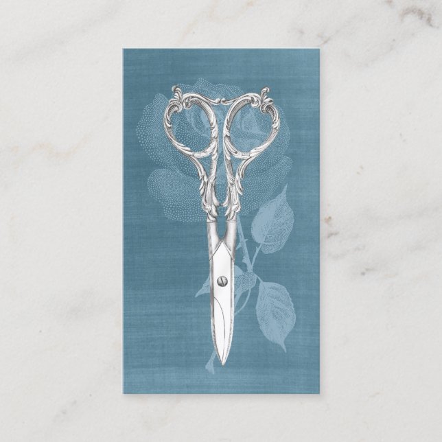 Vintage Botanische Schere Dusty Blue Visitenkarte (Vorderseite)