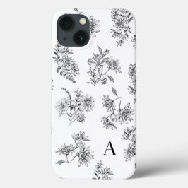 Vintage botanische Schwarz-weiße Monogramm Case-Mate iPhone Hülle