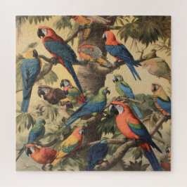 Vintage botanische Szene bunte Papageien in einem