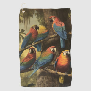 Vintage botanische Szene bunte Papageien in einem  Golfhandtuch