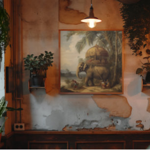Vintage botanische Szene Elefant mit Howdah auch Leinwanddruck