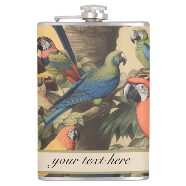Vintage botanische Szene parrotsanpassbar Flachmann (Vorderseite)