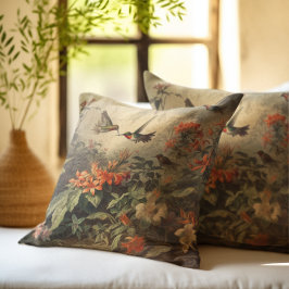 Vintage botanische Szene von Kolibris und Blume Kissen