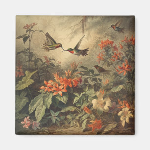 Vintage botanische Szene von Kolibris und Blume Magnet