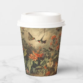 Vintage botanische Szene von Kolibris und Blume Pappbecher