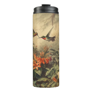 Vintage botanische Szene von Kolibris und Blume Thermosbecher