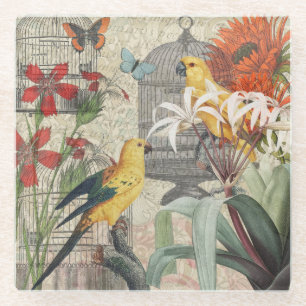 Vintage Botanische Vogel Natur Antik Tropisch Glasuntersetzer