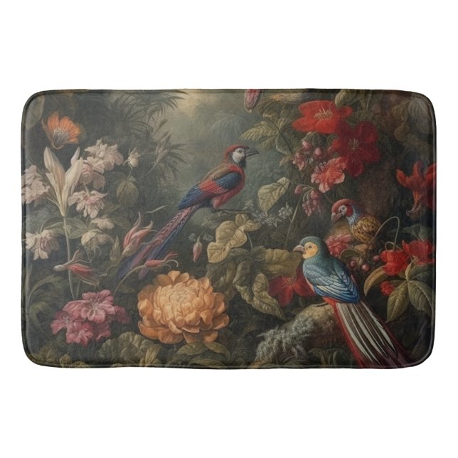 Vintage botanische Vogelarten Blume im Paradies Badematte (Vorderseite)