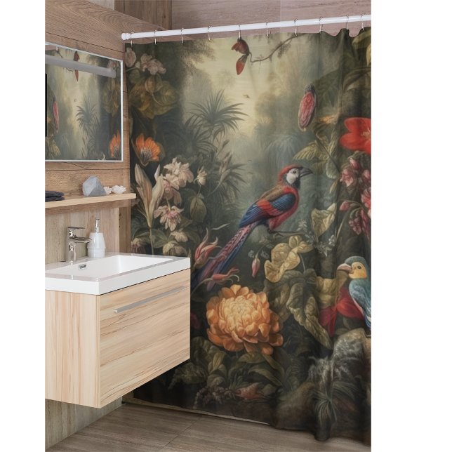 Vintage botanische Vogelarten Blume im Paradies Duschvorhang (Von Creator hochgeladen)
