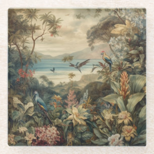 Vintage botanische Vogelarten Blume im Paradies Glasuntersetzer