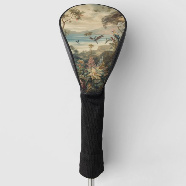 Vintage botanische Vogelarten Blume im Paradies Golf Headcover (Vorderseite)