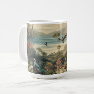 Vintage botanische Vogelarten Blume im Paradies Kaffeetasse