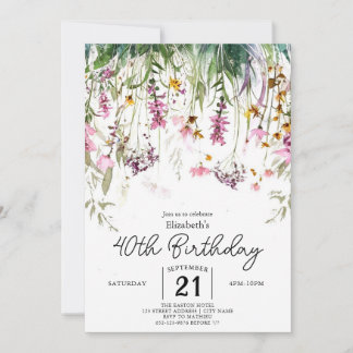Vintage botanische Wildblumen 40. Einladung