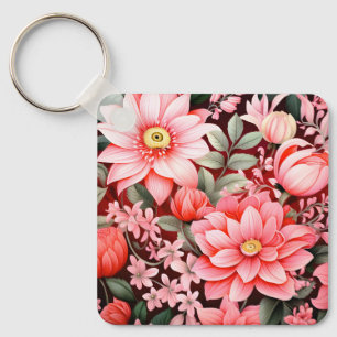 Vintage botanischer blühender Blumengarten Schlüsselanhänger