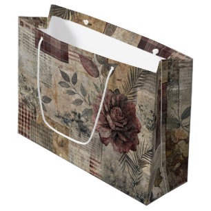 Vintage Botanischer Patchwork Rustikal (2) Große Geschenktüte