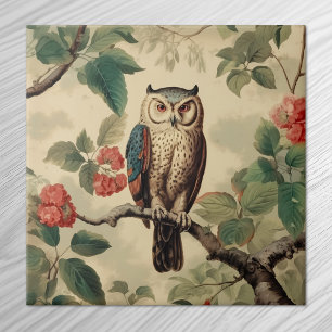Vintage Botanischer Uhu im Wald Fliese