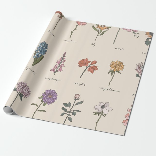 Vintage-Botanischer Wildblumen-Chart Geschenkpapier (Ungerollt)