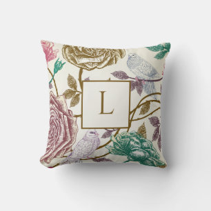 Vintage Botanisches Monogramm Kissen