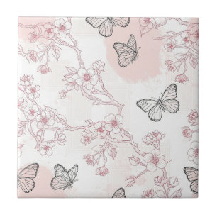 Vintage Botanisches Schmetterlings-Toile-Muster (8 Fliese