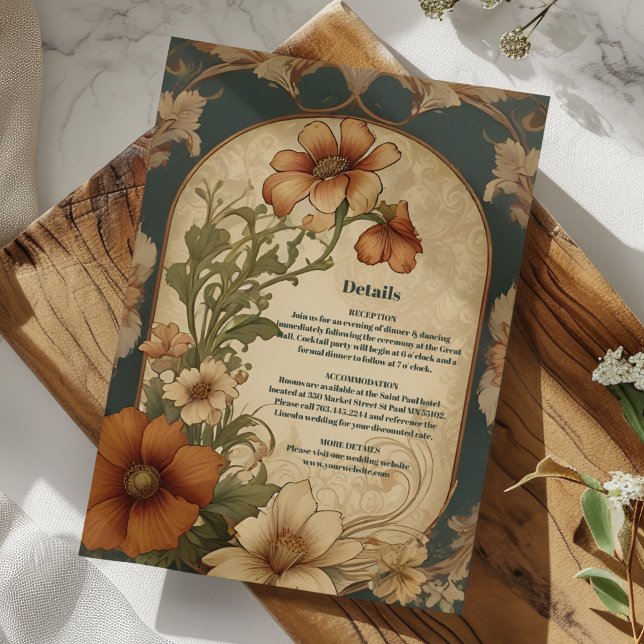 Vintage Bougainvillea Jugendstil-Hochzeit Begleitkarte (Von Creator hochgeladen)
