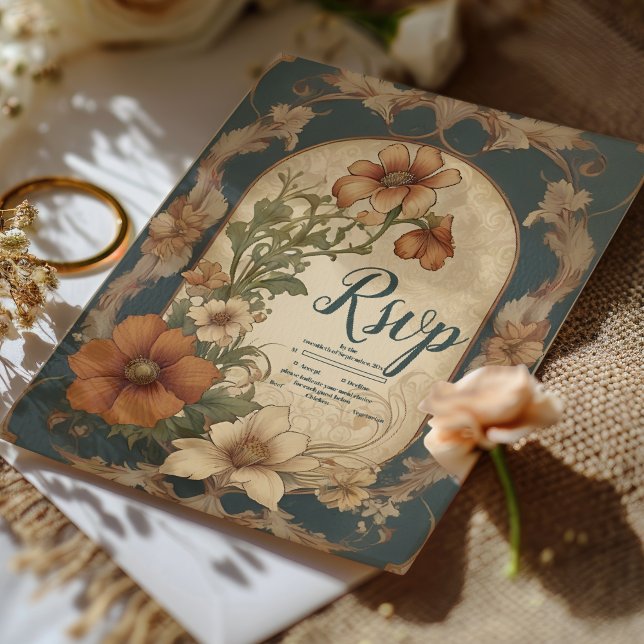 Vintage Bougainvillea Jugendstil-Hochzeit RSVP Karte (Von Creator hochgeladen)