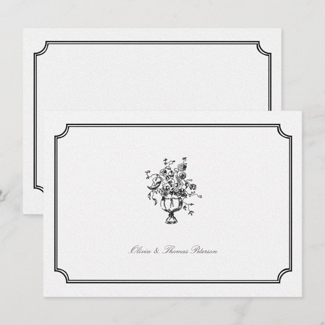 Vintage Bouquet Art Sketch Rahmen Hochzeitscouch Mitteilungskarte (Vorne/Hinten)