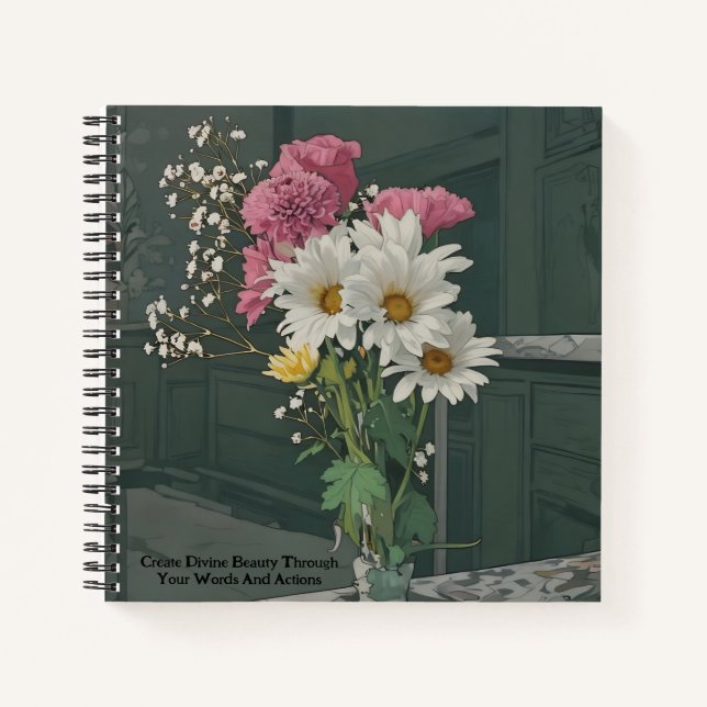 Vintage Bouquet-Blume Rosa White Quote Journal Notizbuch (Vorderseite)