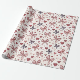 Vintage Bow & Heart Romantic Wrapping Paper Geschenkpapier