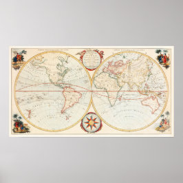 Vintage Bowles-Pocket-Karte der Welt Poster
