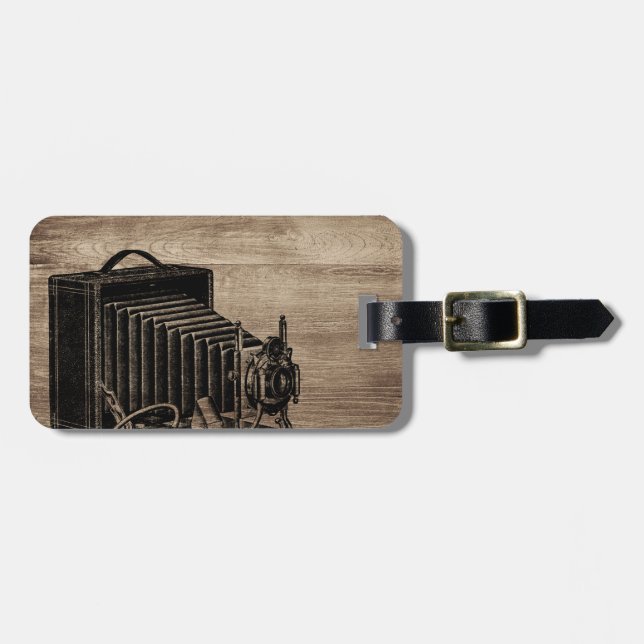 Vintage Box Camera Silhouette Gepäckmarke Gepäckanhänger (Vorderseite horizontal)