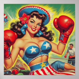 Vintage-Boxen-Pin-up Poster