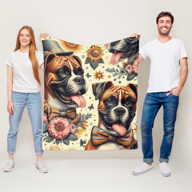 Vintage Boxer-Dog-Illustration Fleecedecke (Beispiel)