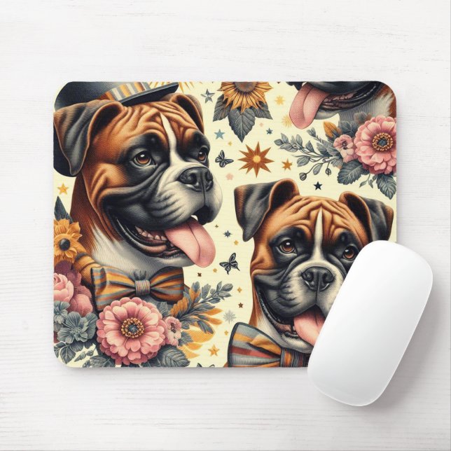 Vintage Boxer-Dog-Illustration Mousepad (Mit Mouse)