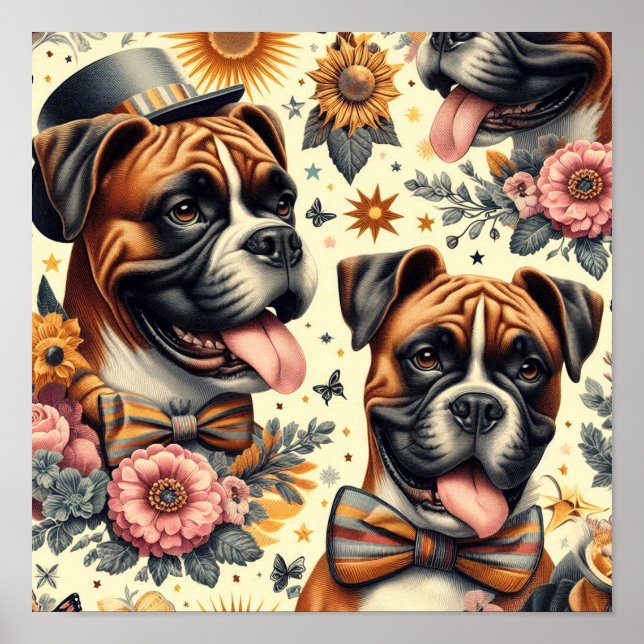 Vintage Boxer-Dog-Illustration Poster (Vorne)